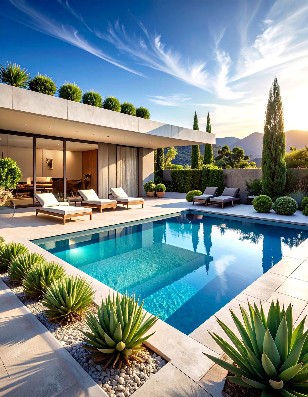 Geometric Modern Pool Landscaping - 20 Pool Landscaping Ideas