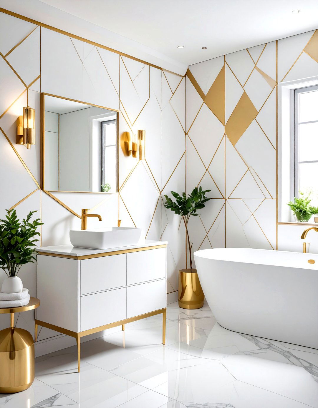 Geometric Modern Powder Room Wallpaper - 20 Powder Room Wallpaper Ideas