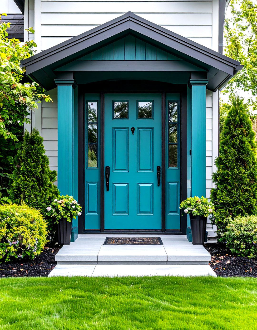 Geometric Molding on a Turquoise Door - 20 Turquoise Front Door Ideas