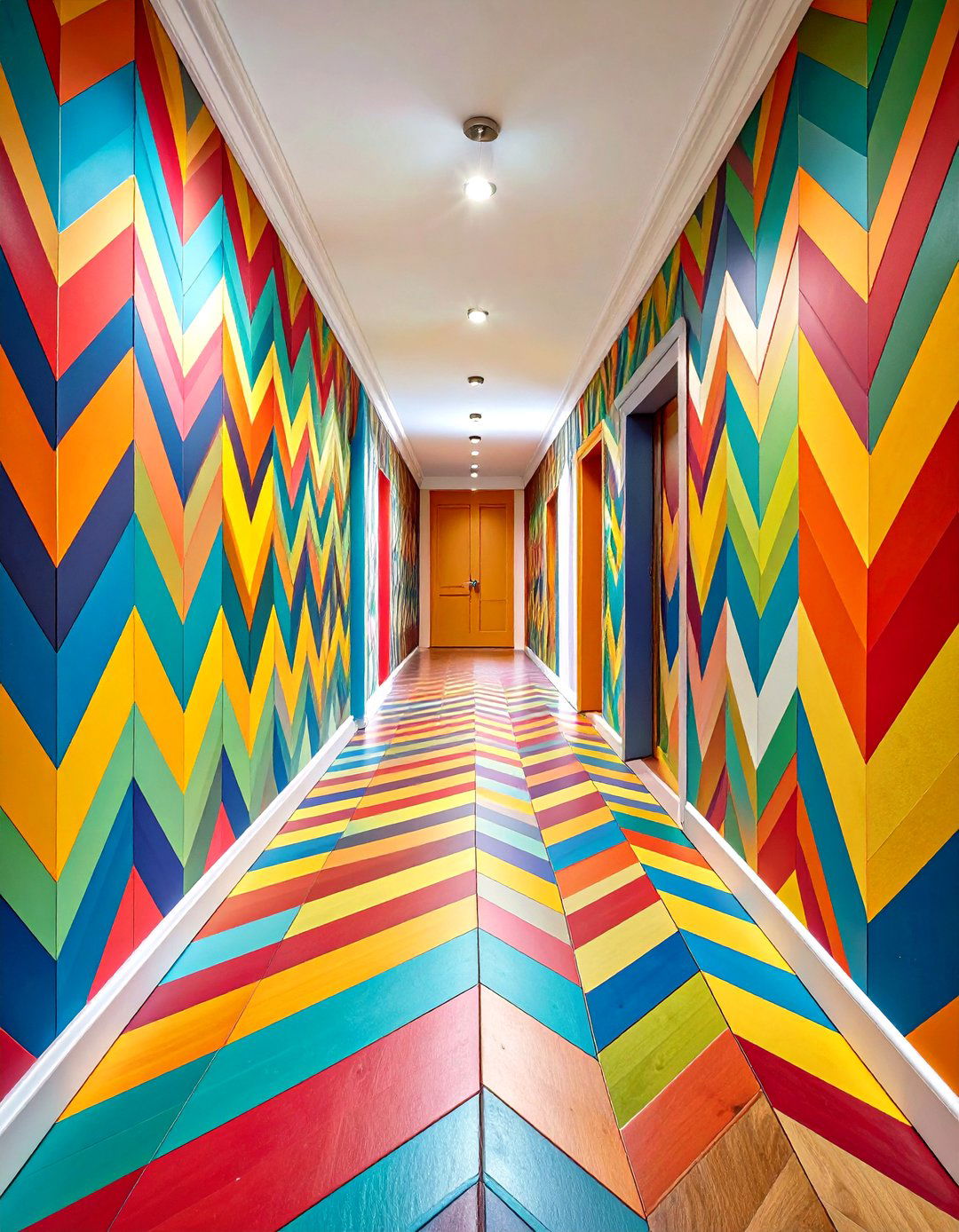 Geometric Optical Illusion Hallway Wallpaper to Widen Narrow Spaces - 20 Hallway Wallpaper Ideas