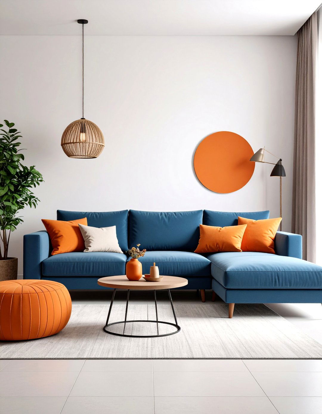 Geometric Orange and Blue Living Room - 20 orange and blue living room ideas