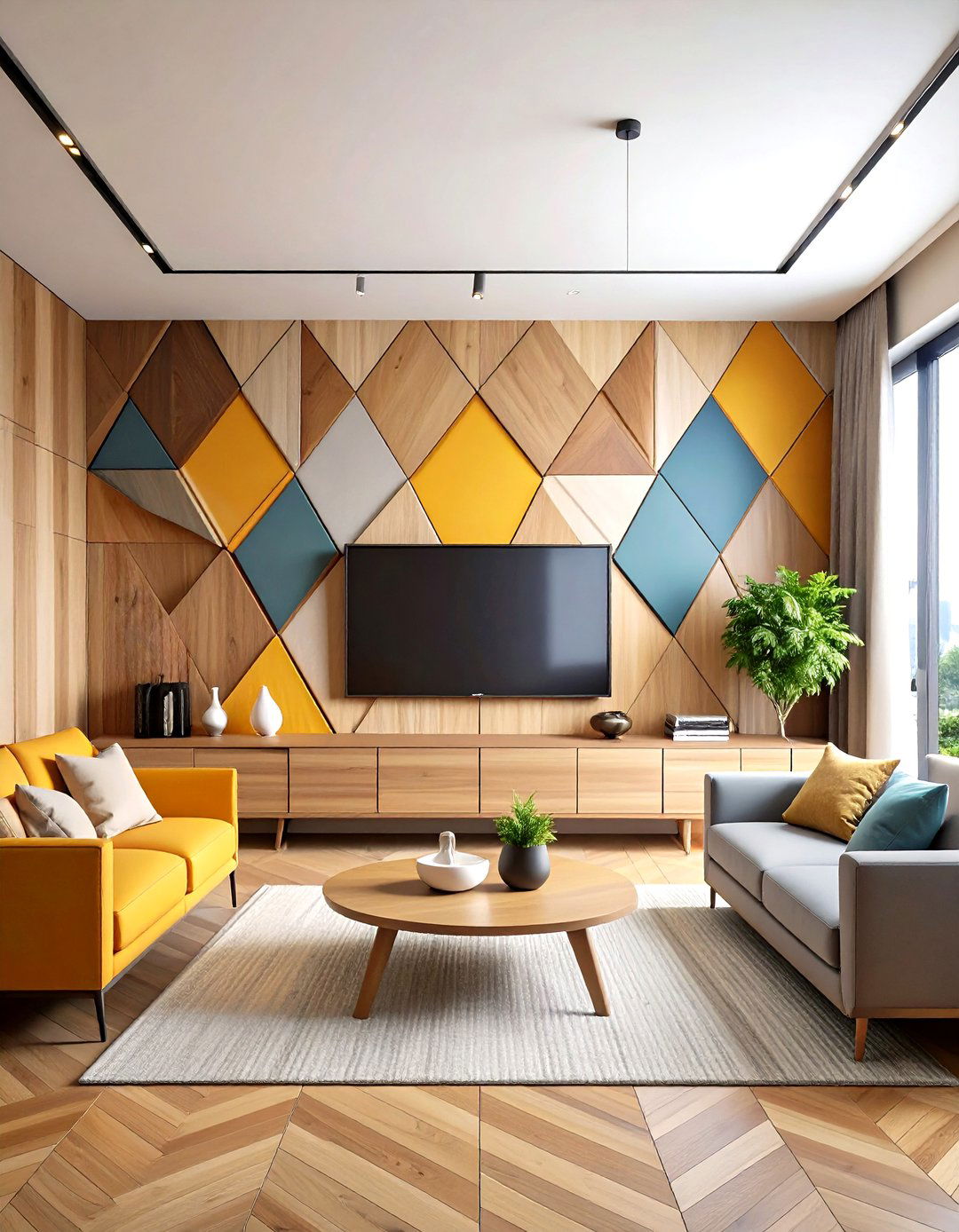 Geometric Pattern Accent Wall - 20 Tv Accent Wall Ideas