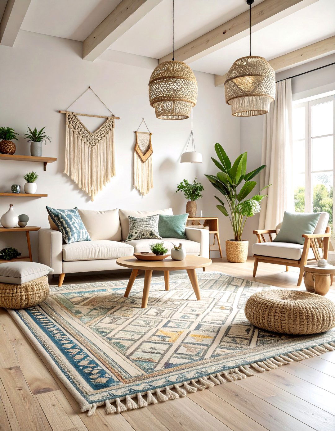 Geometric Pattern Boho Living Room Fusion - 20 Colorful Boho Living Room Ideas