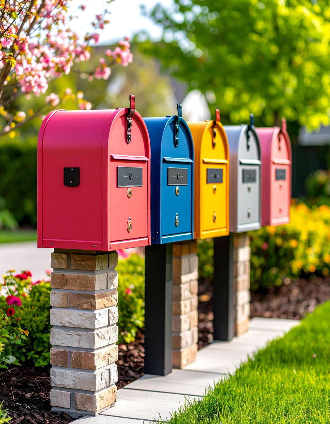 Geometric Pattern Brick Mailbox Arrangement - 20 Brick Mailbox Ideas