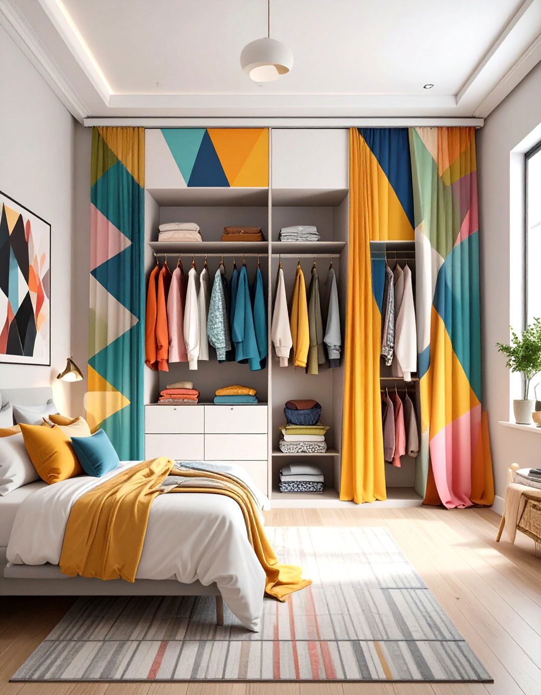Geometric Pattern Closet Curtain Statement - 20 closet curtain ideas