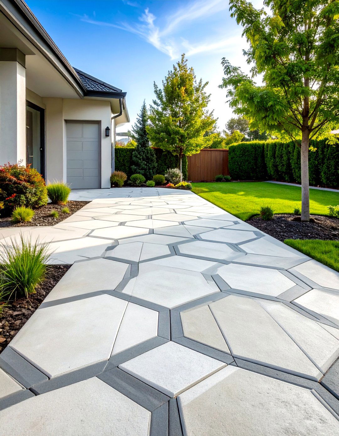Geometric Pattern Concrete Driveway - 20 Concrete Driveway Ideas