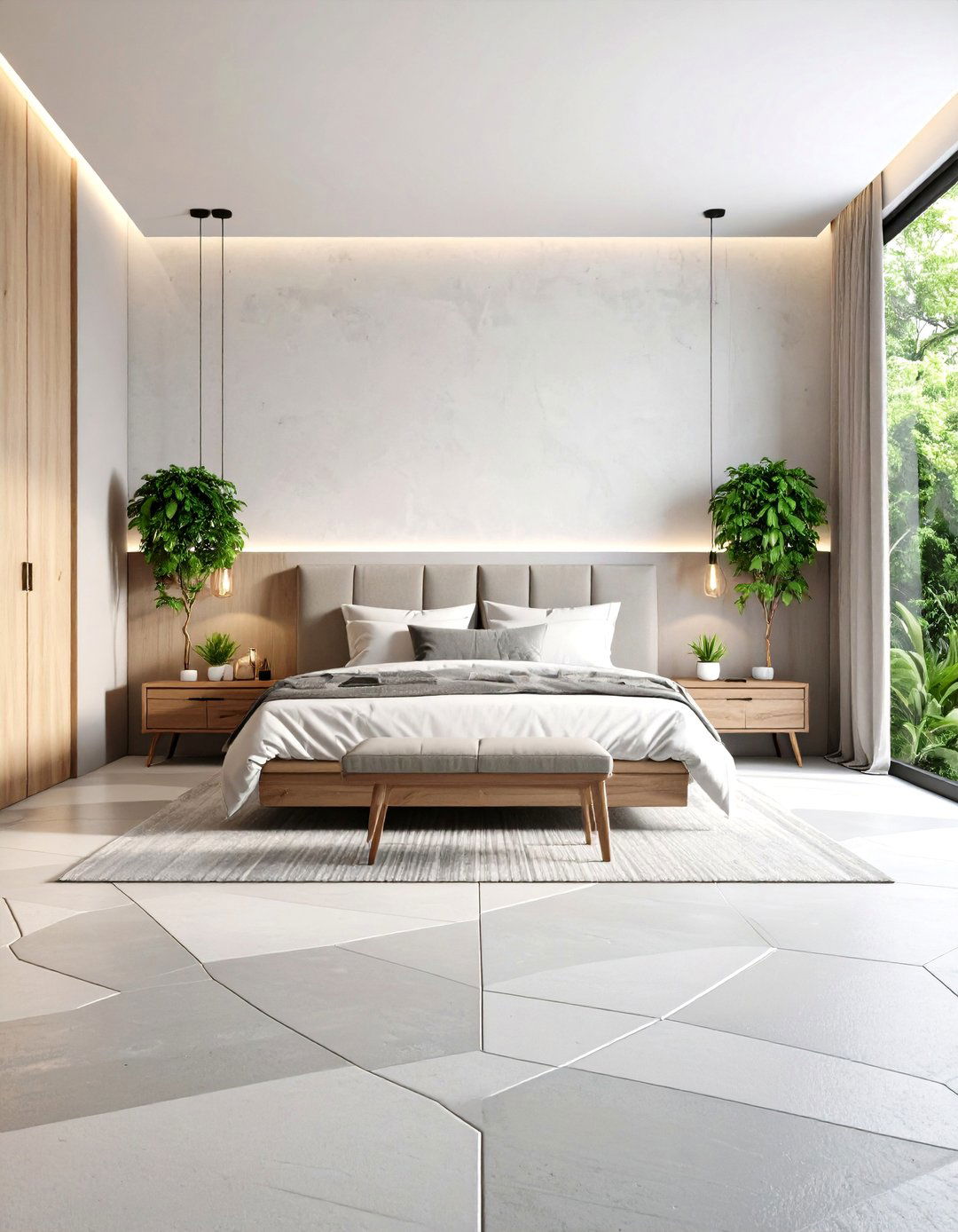 Geometric Pattern Concrete Floor Bedroom - 20 Concrete Floor Bedroom Ideas