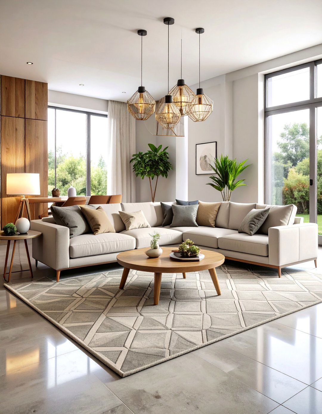 Geometric Pattern Concrete Floor Living Room Designs - 20 Concrete Floor Living Room Ideas