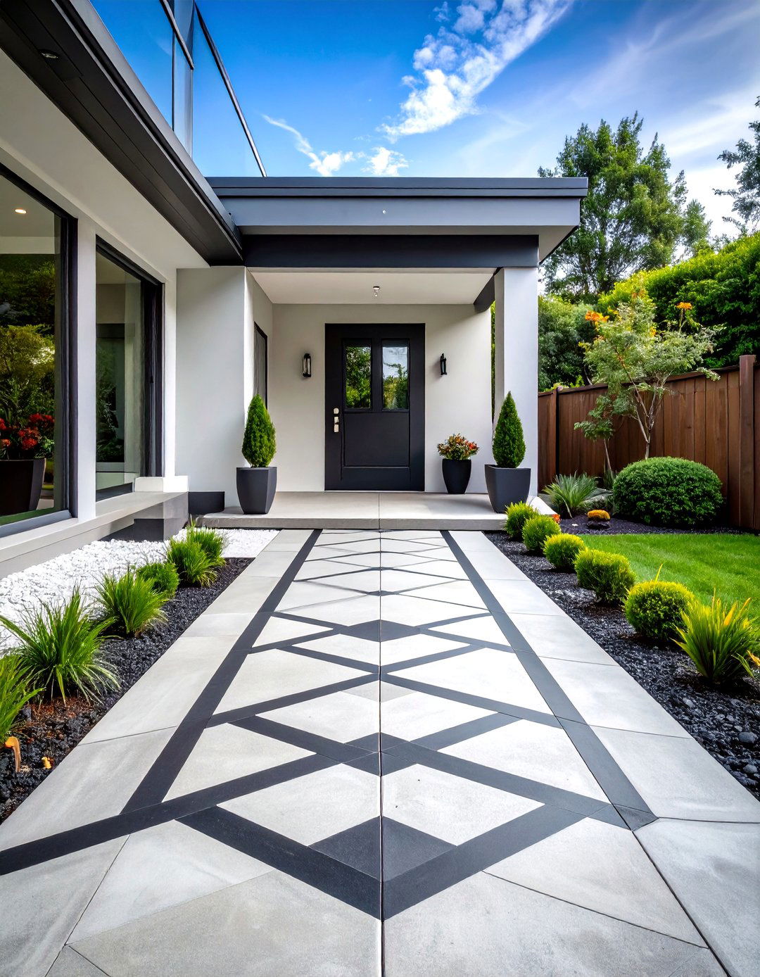 Geometric Pattern Concrete Walkway Painting - 20 Concrete Walkway Painting Ideas