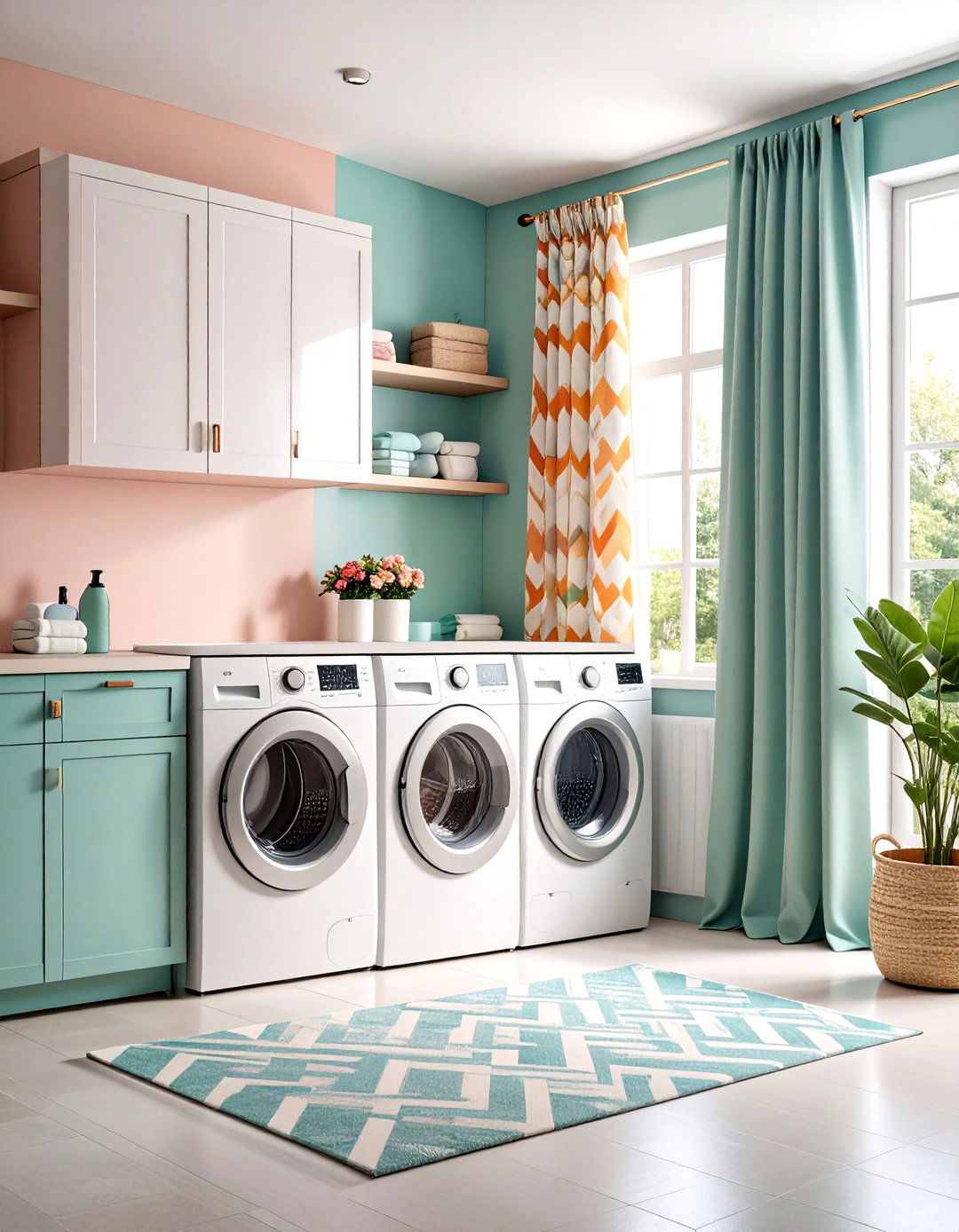 Geometric Pattern Laundry Room Curtain Style - 20 Laundry Room Curtain Ideas