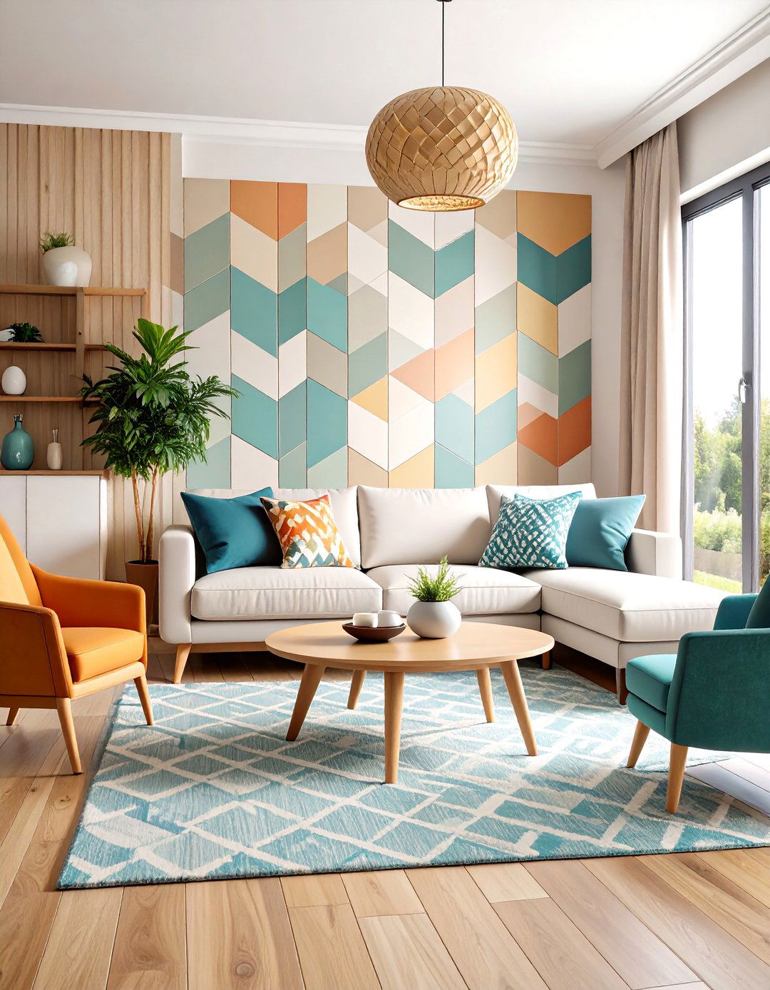 Geometric Pattern Living Room Wall Decor Design - 20 living room wall decor ideas