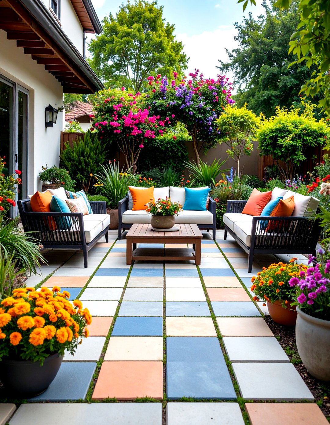 Geometric Pattern Paver Patio with Bold Modern Style - 20 Paver Patio Ideas