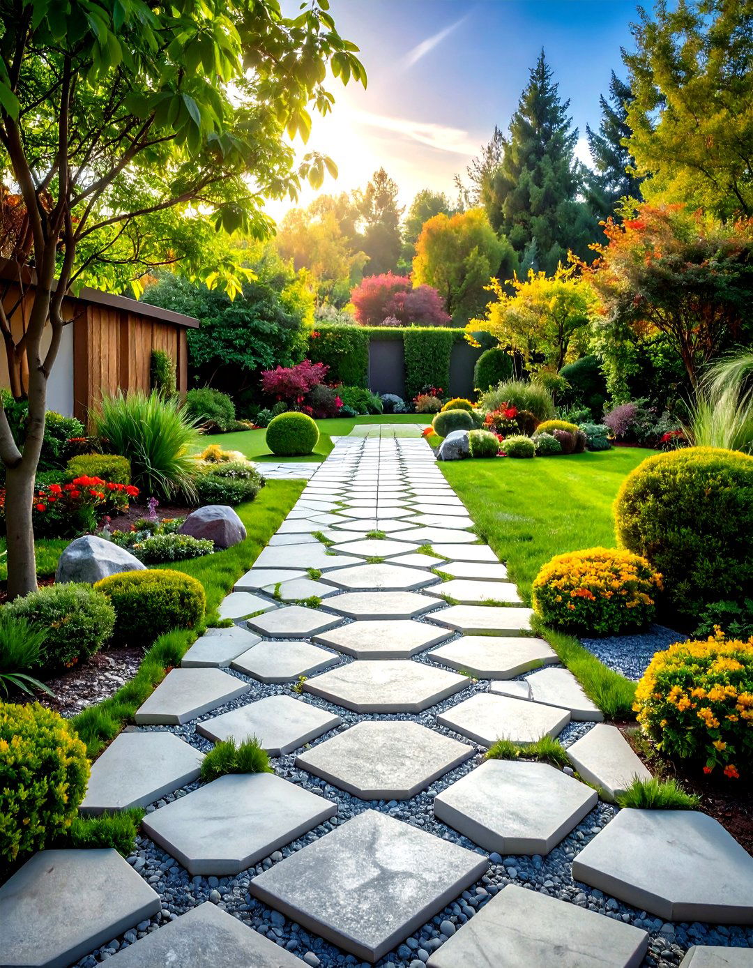 Geometric Pattern Rock Walkway with Modern Angular Design - 20 Rock Walkway Ideas