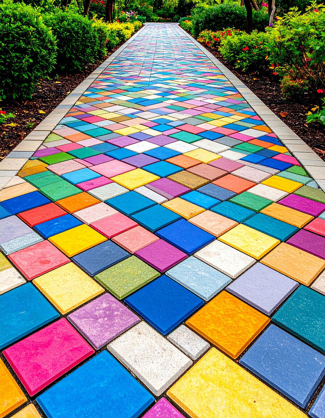 Geometric Pattern Walkway Using Square Pavers - 20 Front Walkway Ideas