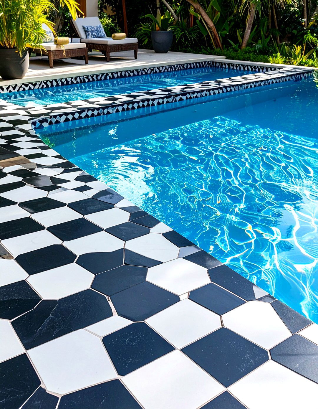 Geometric Pattern Waterline Pool Tile Arrangement - 20 Waterline Pool Tile Ideas