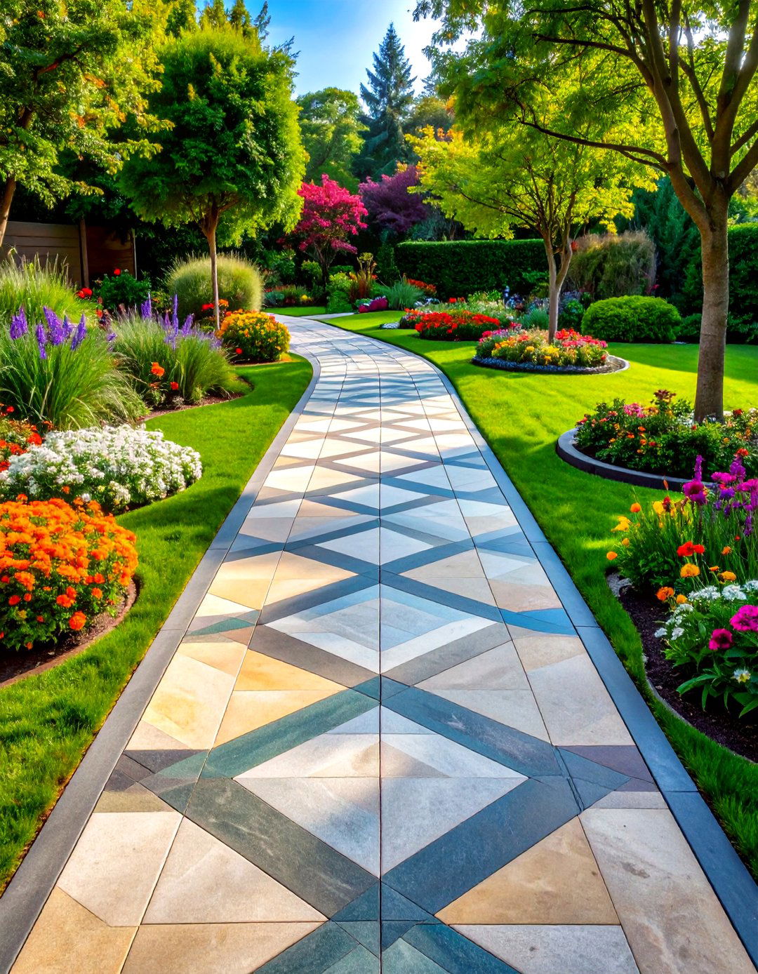 Geometric Patterned Composite Walkway with Bold Shapes - 20 Composite Walkway Ideas