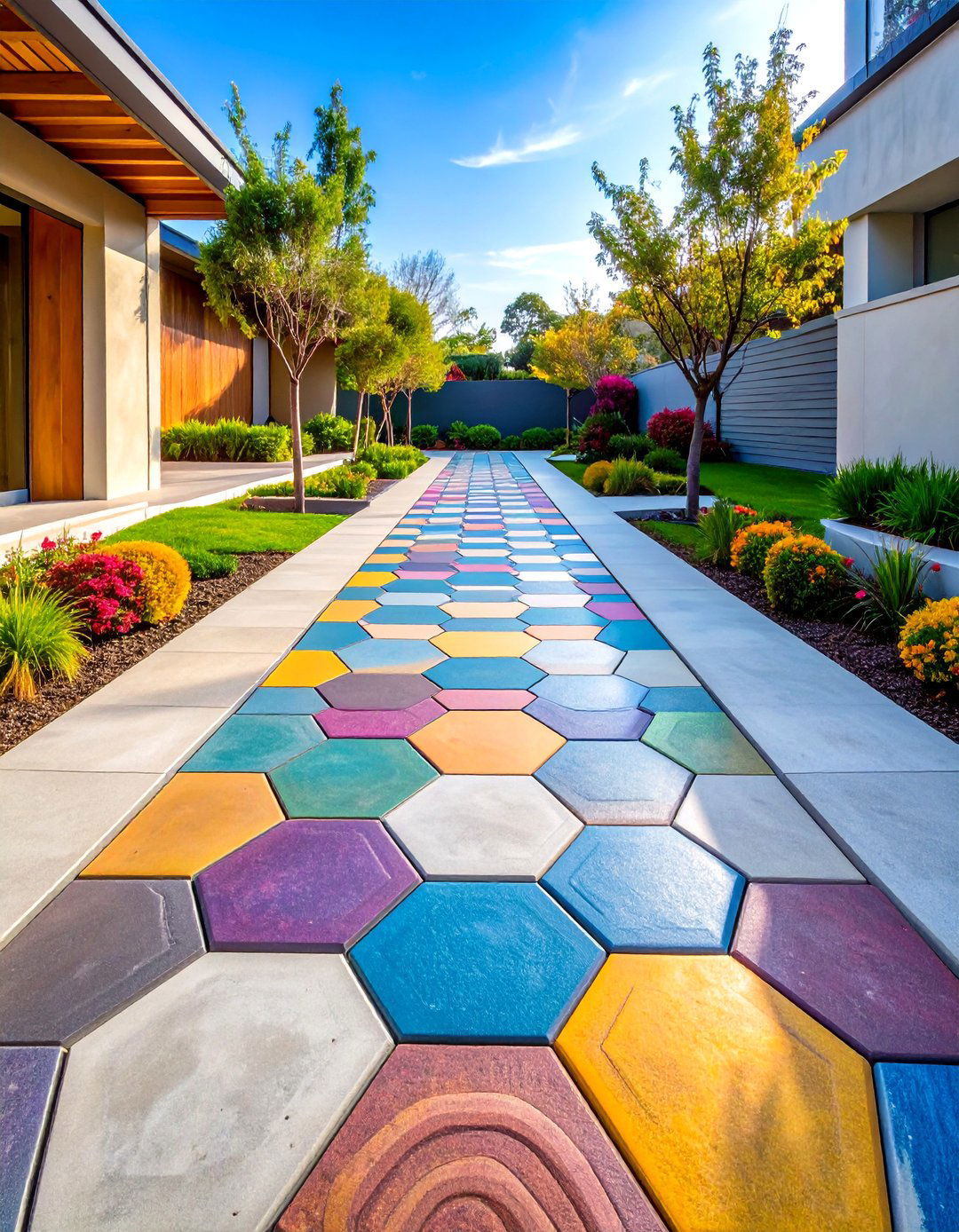 Geometric Patterned Concrete Walkway - 20 Concrete Walkway Ideas