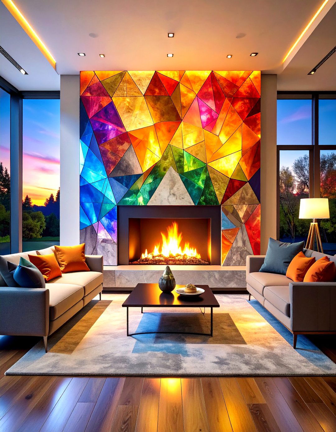 Geometric Patterned Quartz Fireplace Surround - 20 Quartz Fireplace Surround Ideas