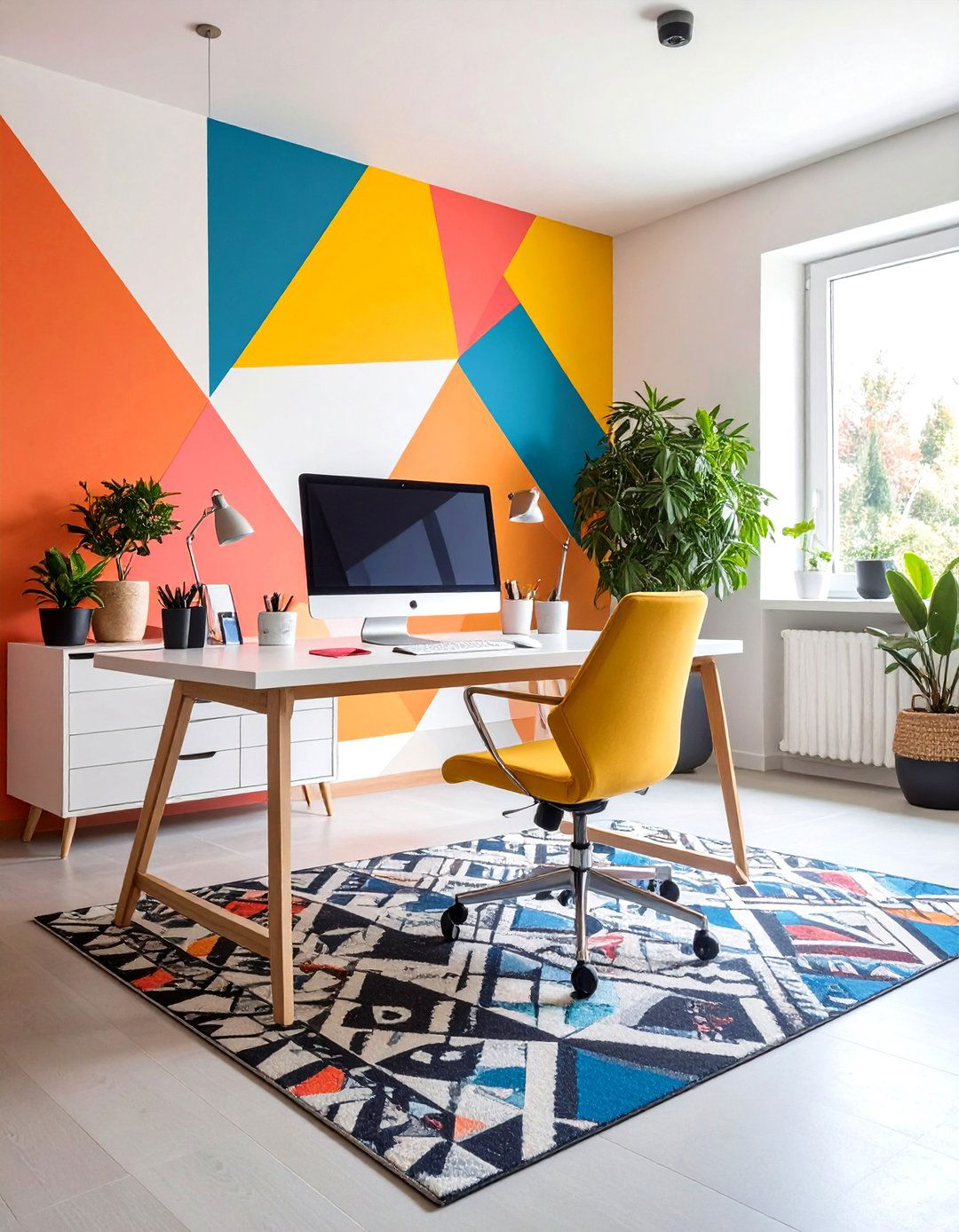 Geometric Patterns for a Playful Bohemian Home Office - 20 Bohemian Home Office Ideas
