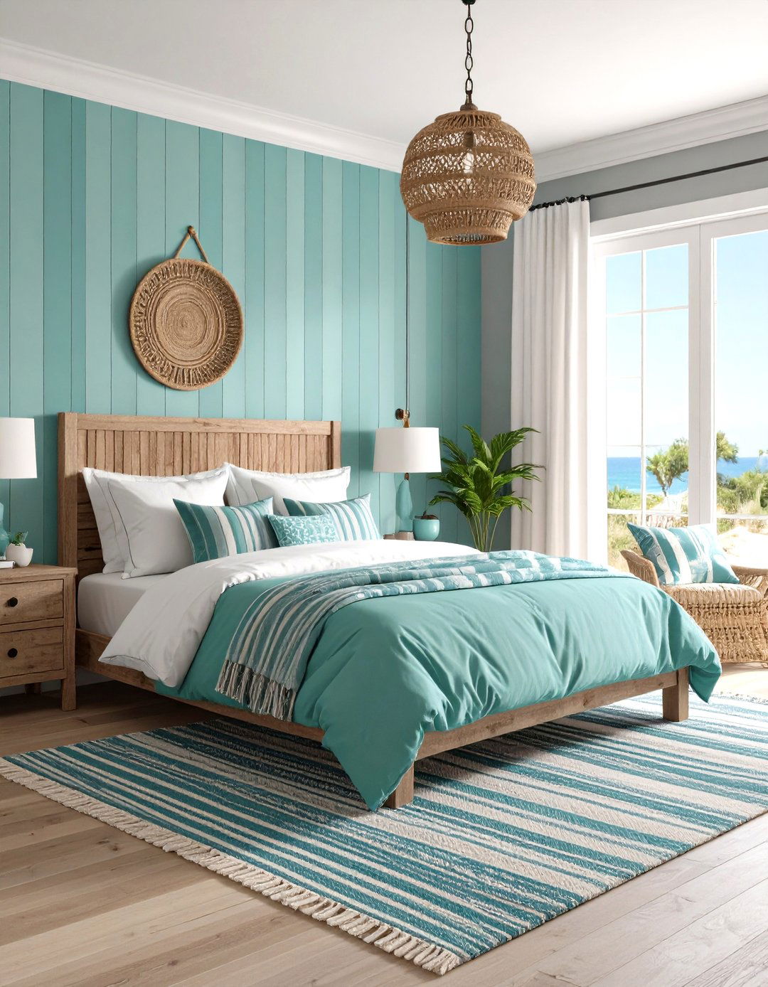 Geometric Patterns in Teal and Grey Wallpaper - 20 Teal and Grey Bedroom Ideas