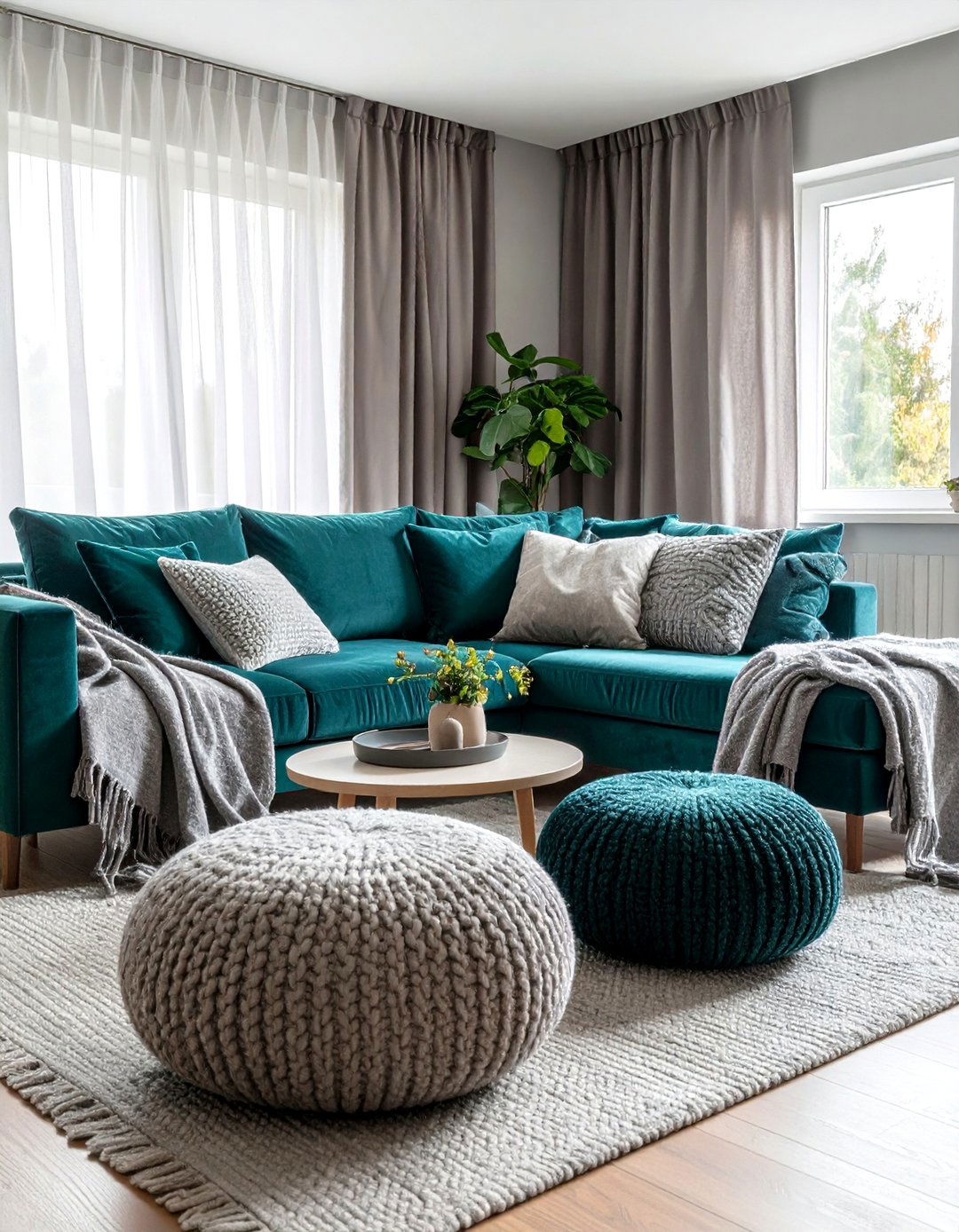Geometric Patterns in Teal and Grey - 20 Teal and Grey Living Room Ideas