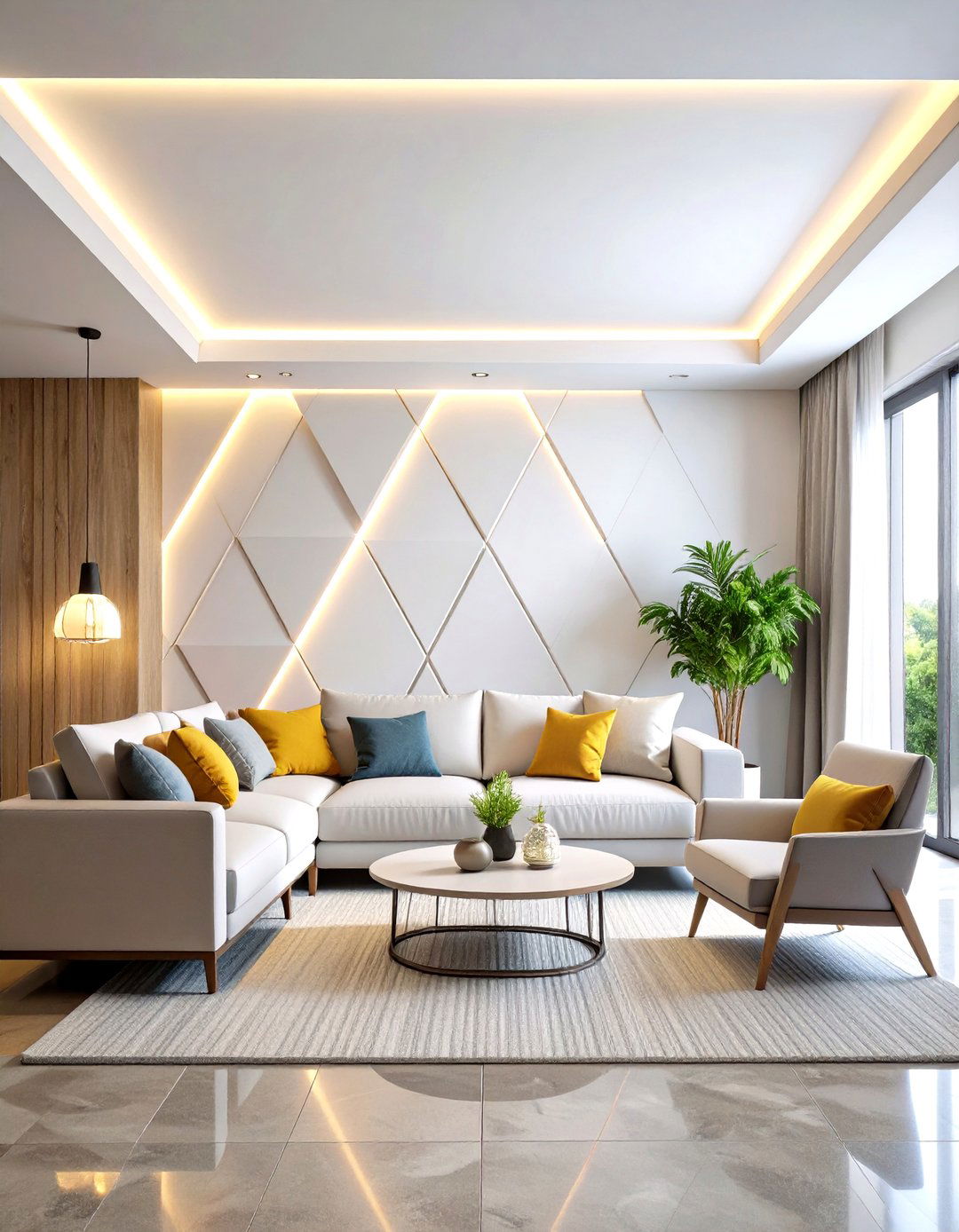 Geometric Pop Ceiling Design with LED Integration - 20 Pop Ceiling Design Ideas