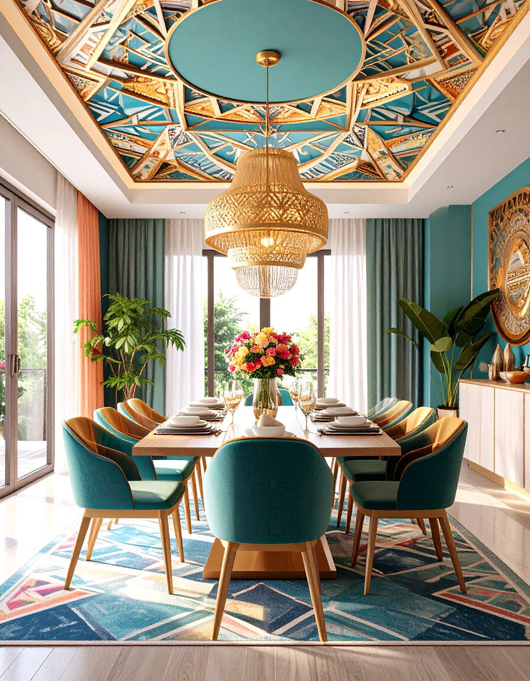 Geometric Stenciled Ceiling Paint Patterns - 20 Ceiling Paint Ideas