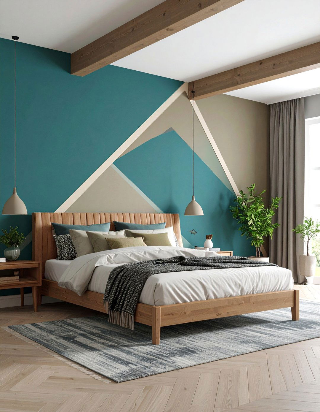 Geometric Tape Paint Accent Wall - 20 Bedroom Accent Wall Ideas
