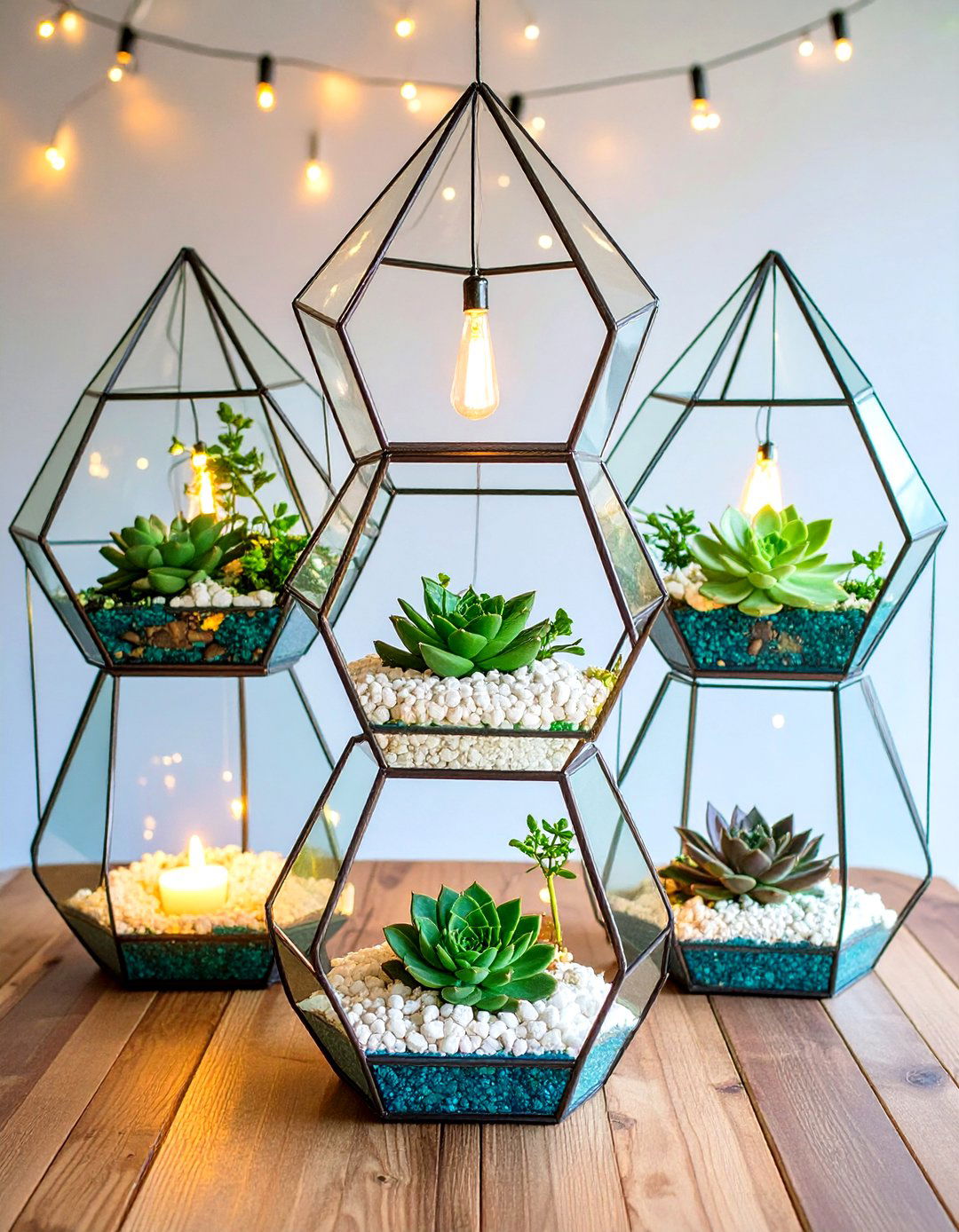 Geometric Terrarium Wedding Centerpiece with Succulents - 20 Wedding Centerpiece Ideas