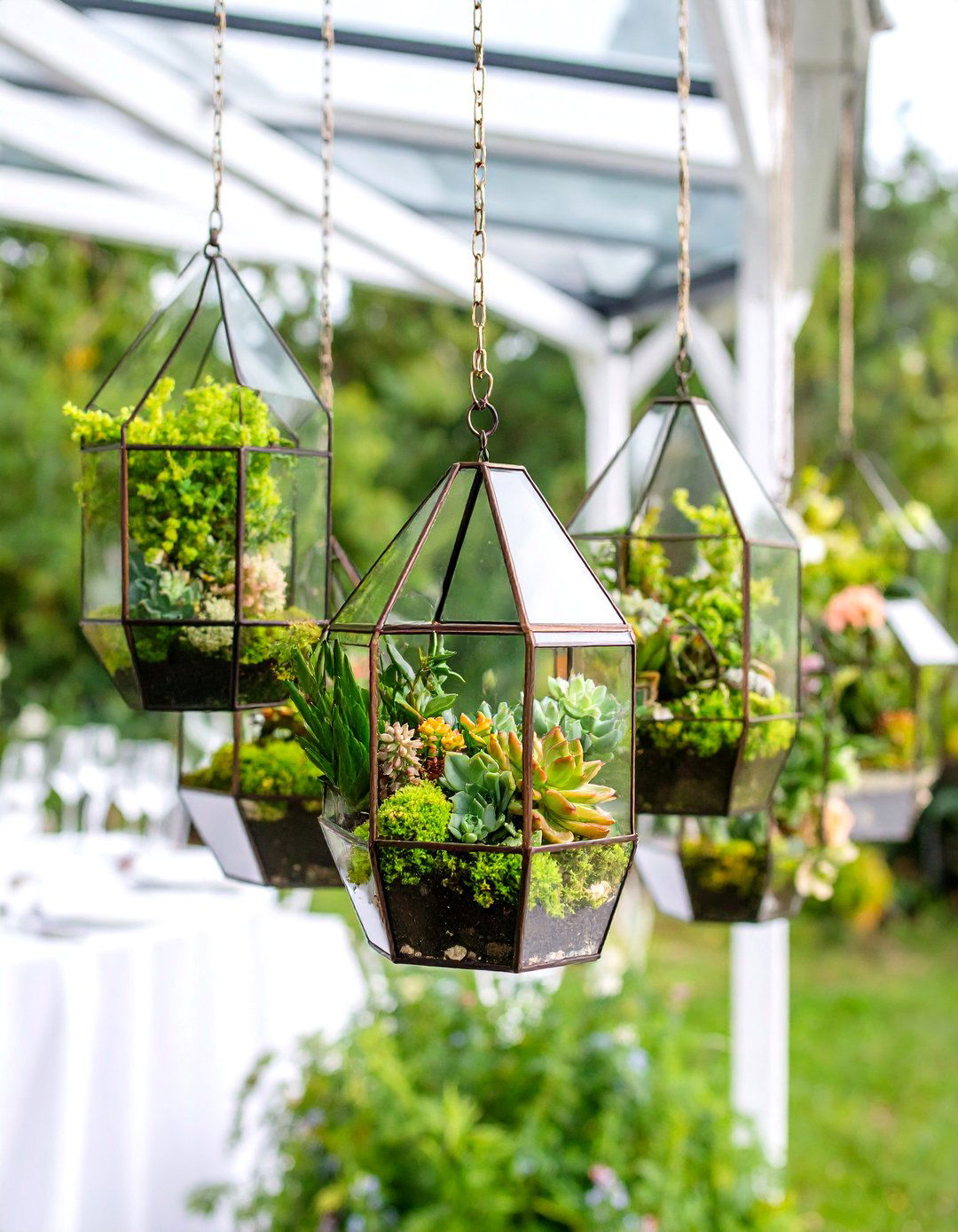 Geometric Terrariums with Succulents - 20 Tall Wedding Centerpiece Ideas