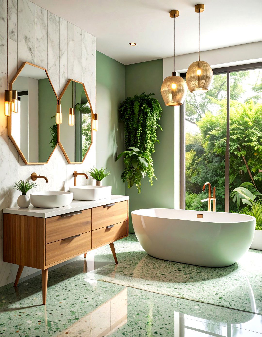 Geometric Terrazzo Mid Century Modern Bathroom - 20 Mid-century Modern Bathroom Ideas
