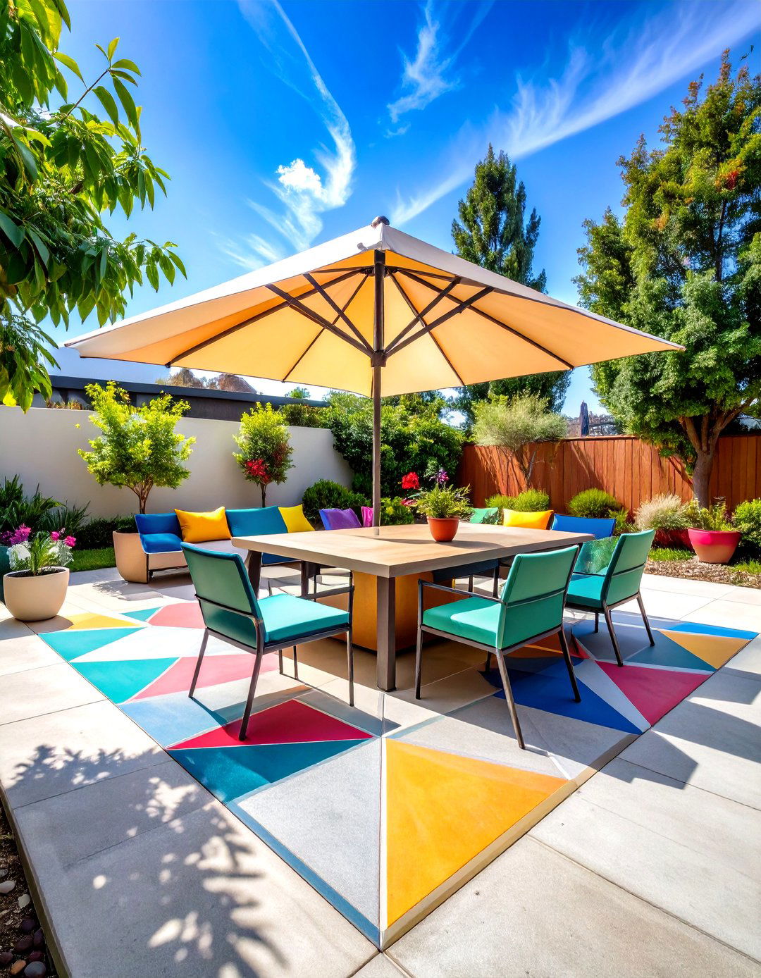 Geometric Triangular Painted Concrete Patio - 20 Painted Concrete Patio Ideas