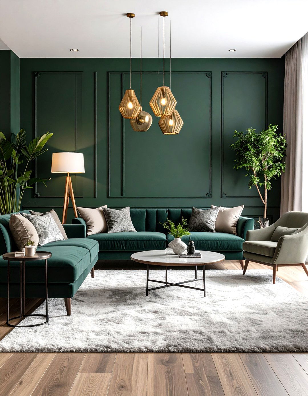 Geometric Wallpaper in Dark Green for Contemporary Drama - 20 Dark Green Accent Wall Ideas