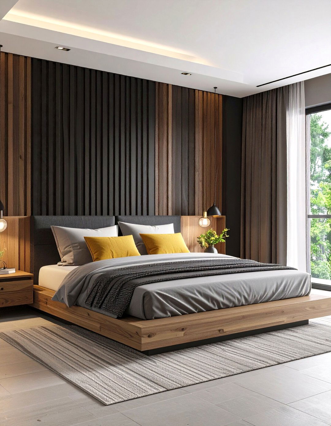 Geometric Wood Slat Black Accent Wall - 20 Black Accent Wall Ideas