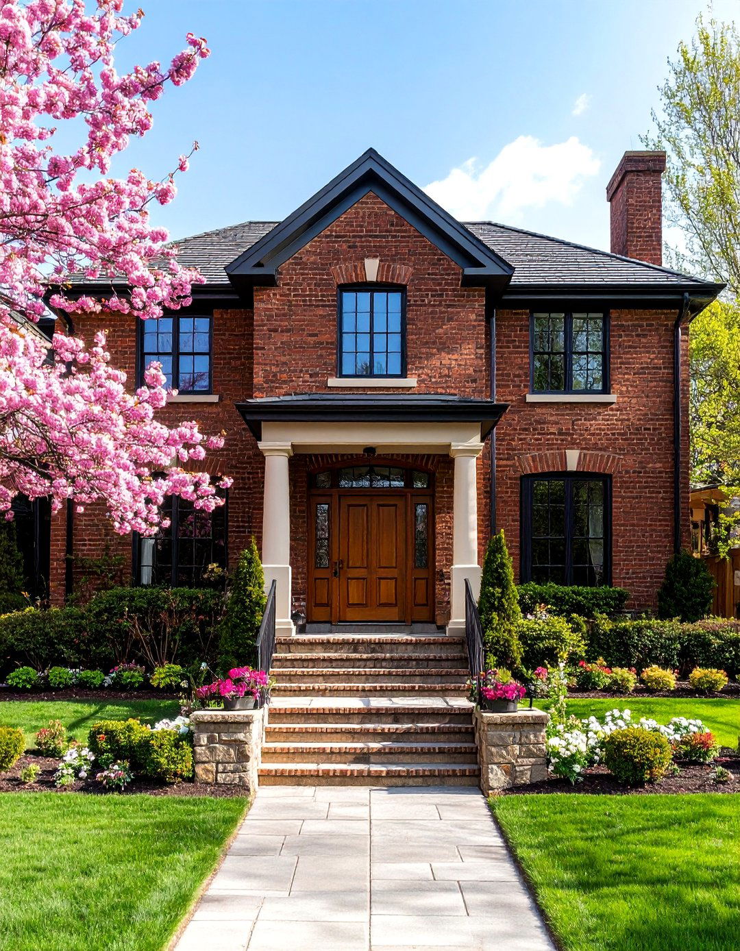 Georgian Brick Houses with Stone Symmetrical Accents - 20 Brick Houses With Stone Accents