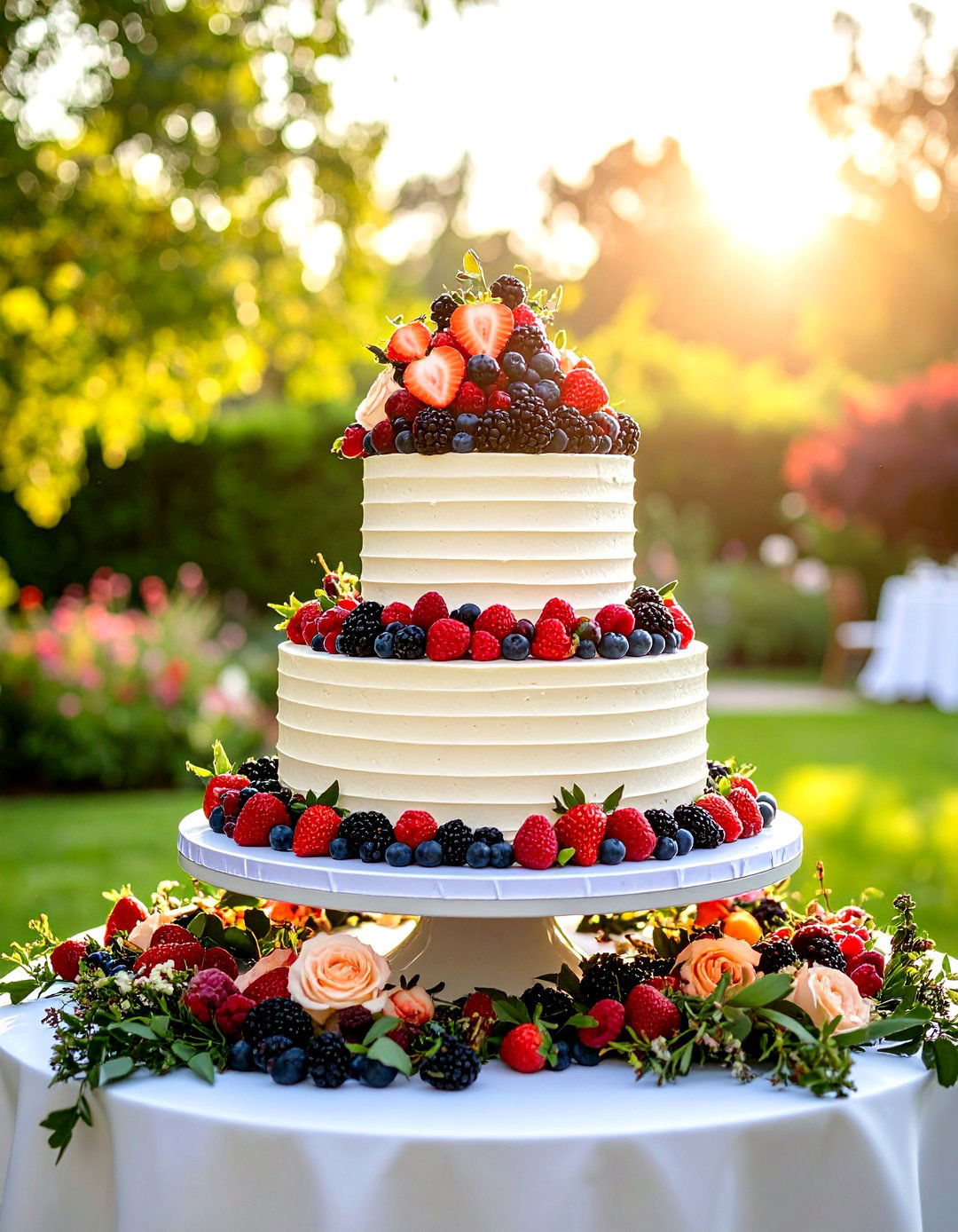 Giant Single Tier Wedding Cake with Fresh Berry Crown - 20 Wedding Cake Ideas