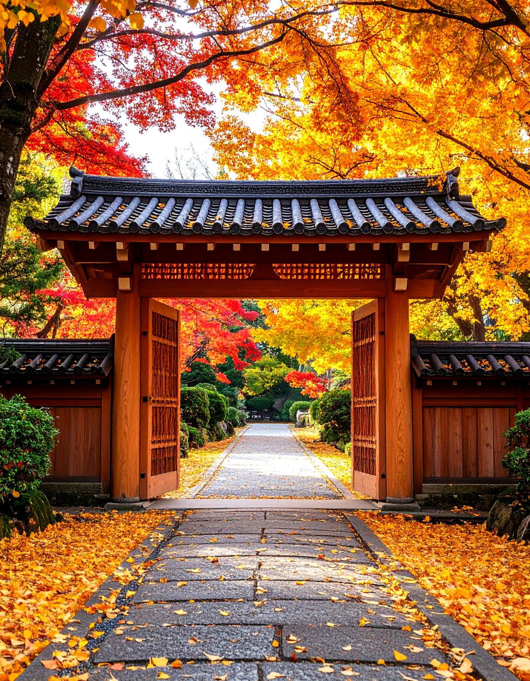 Ginkgo Leaf Carved Japanese Garden Gate - 20 Japanese Garden Gate Design Ideas