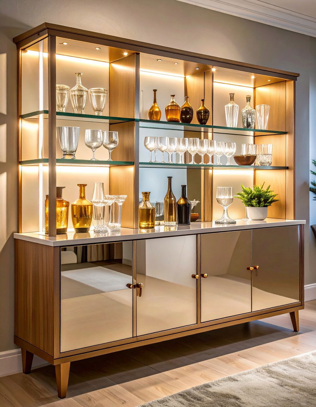 Glam Dining Room Sideboards with Mirrored Backs - 20 Glam Dining Room Ideas