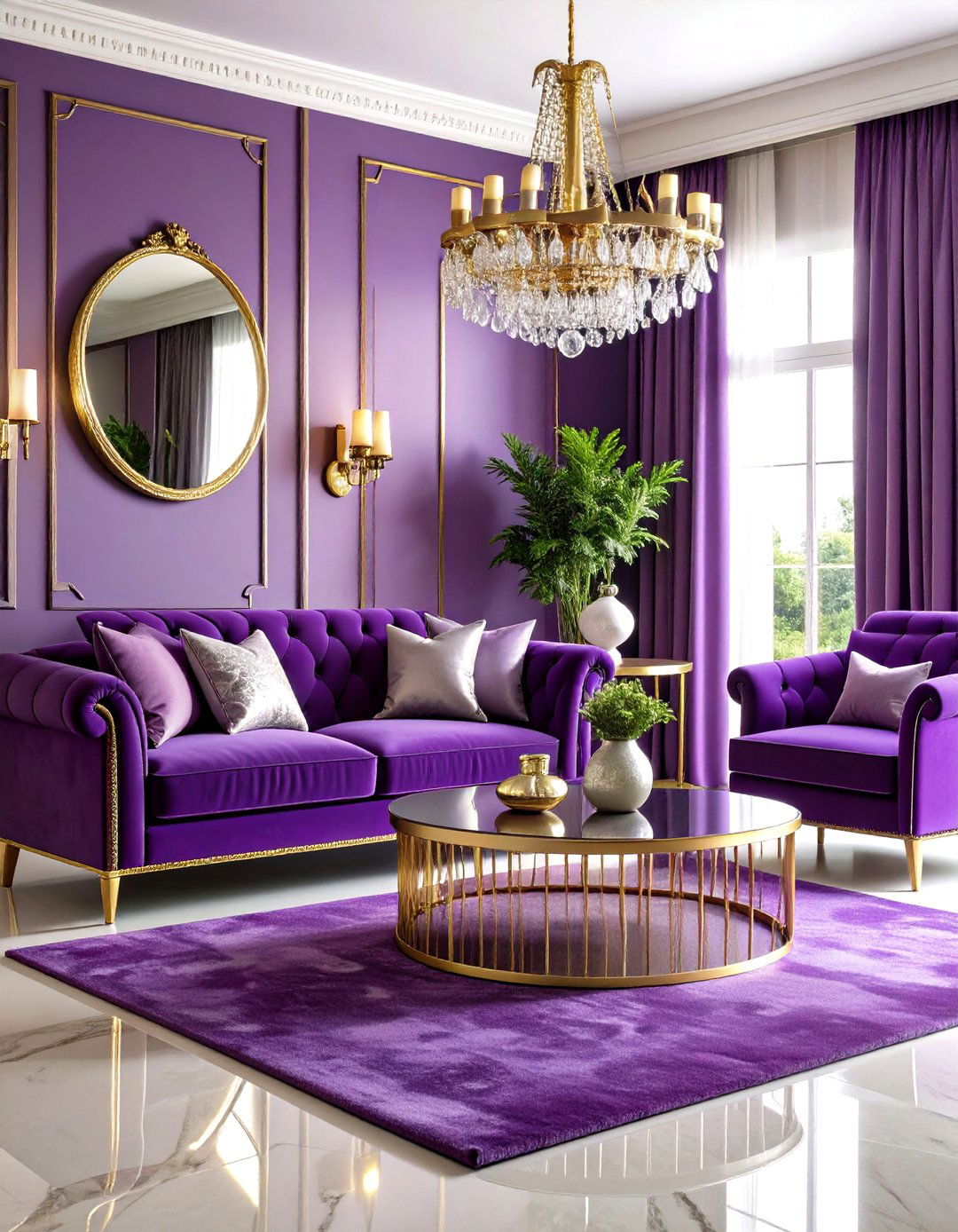 Glam Purple Living Room with Metallic Accents - 20 Purple Living Room Ideas