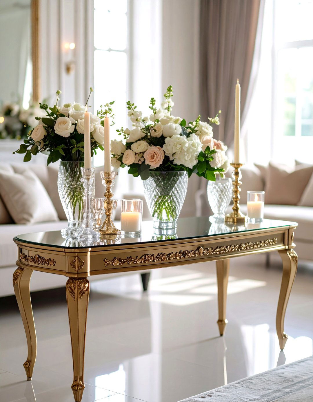 Glamorous Console Table with Metallic and Crystal Accents - 20 Console Table Decor Ideas