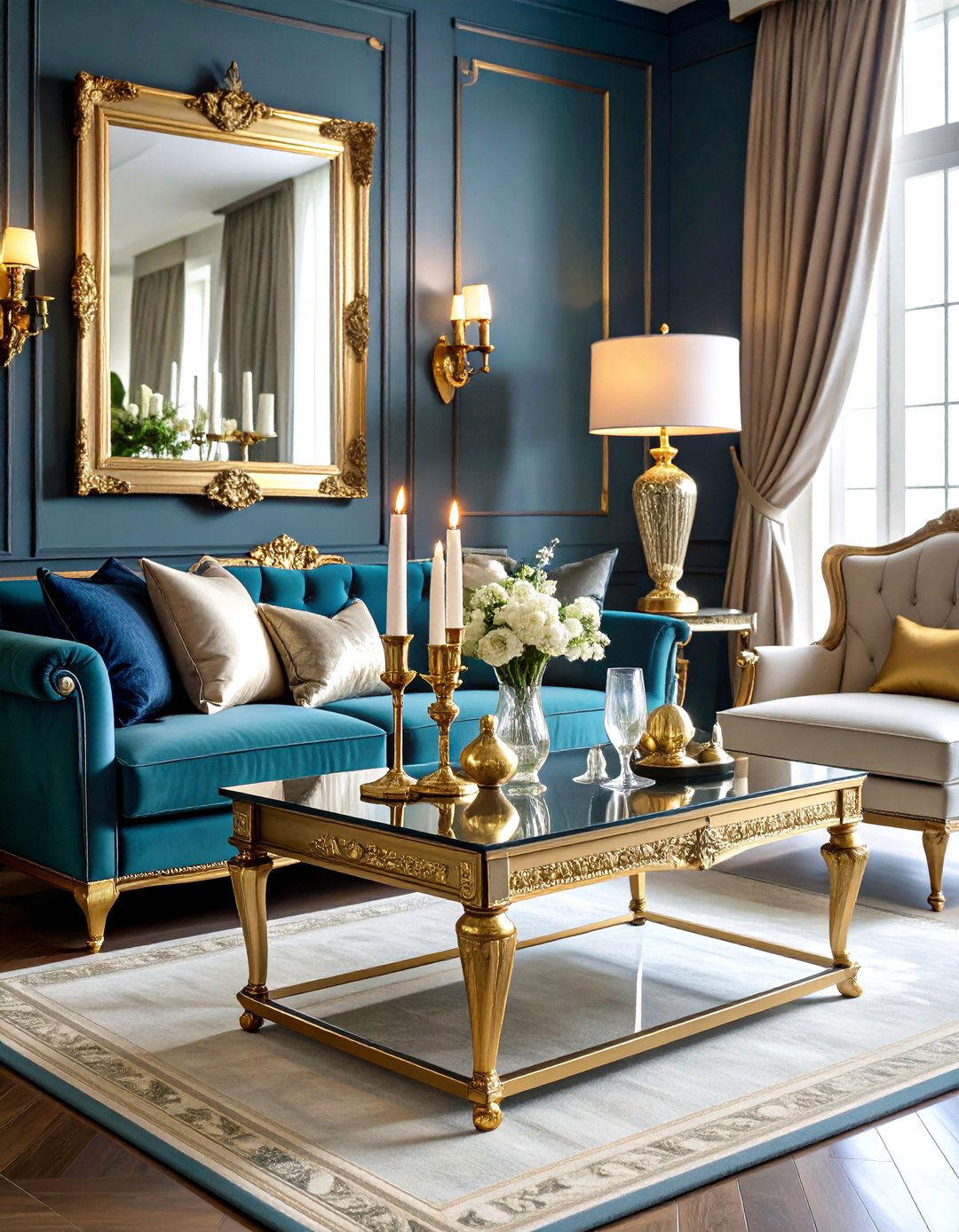 Glamorous Metallic Sofa Table Statement - 20 Sofa Table Decor Ideas