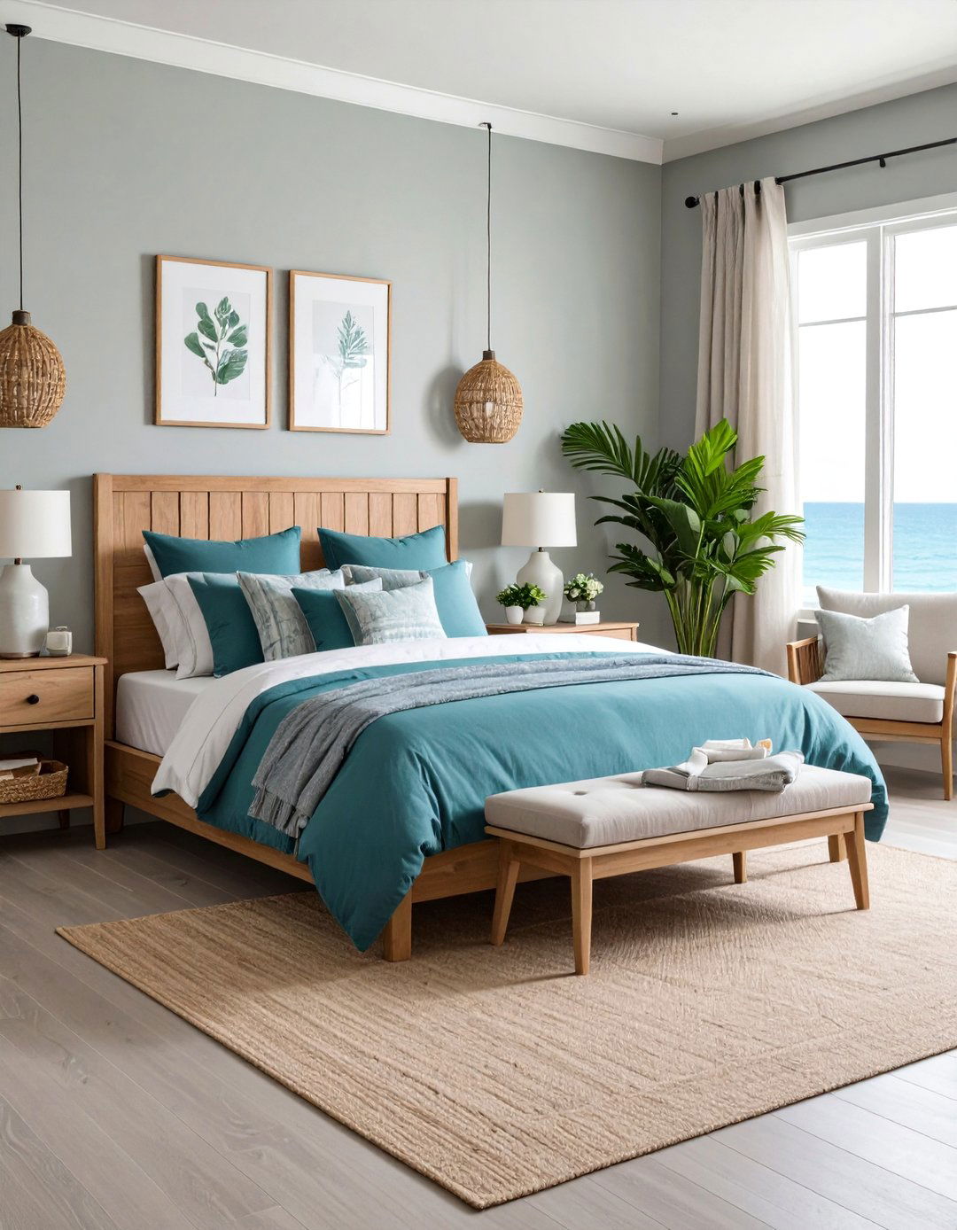 Glamorous Teal Velvet Headboard and Grey Mirrored Furniture - 20 Teal and Grey Bedroom Ideas