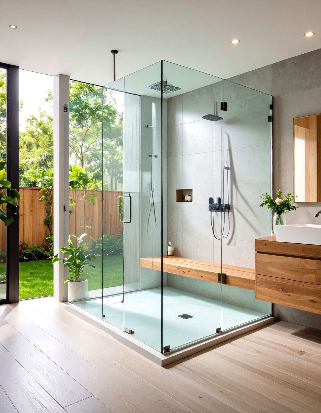 Glass Bench - 20 Walk in Shower Ideas With Bench
