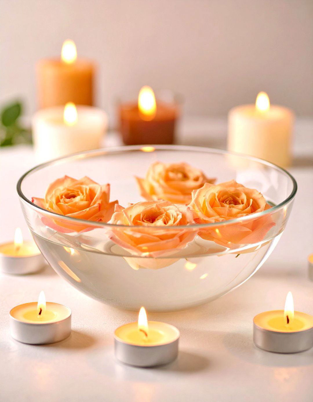 Glass Bowls of Floating Garden Roses - 20 Floating Wedding Centerpiece Ideas