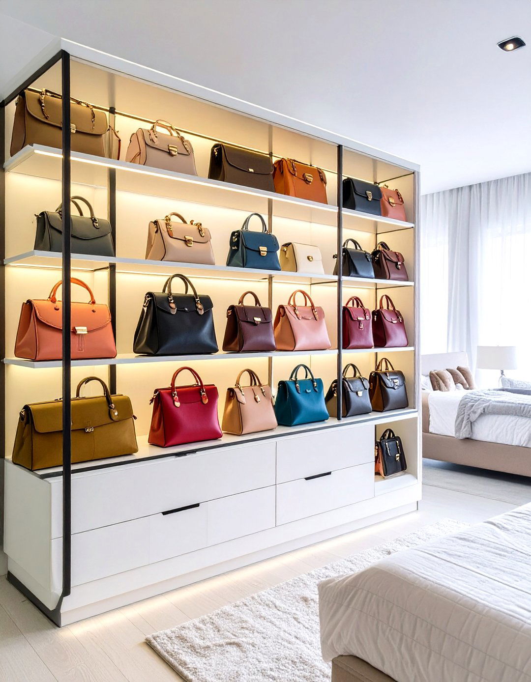 Glass Cabinet Purse Storage Showcase - 20 Purse Storage Ideas
