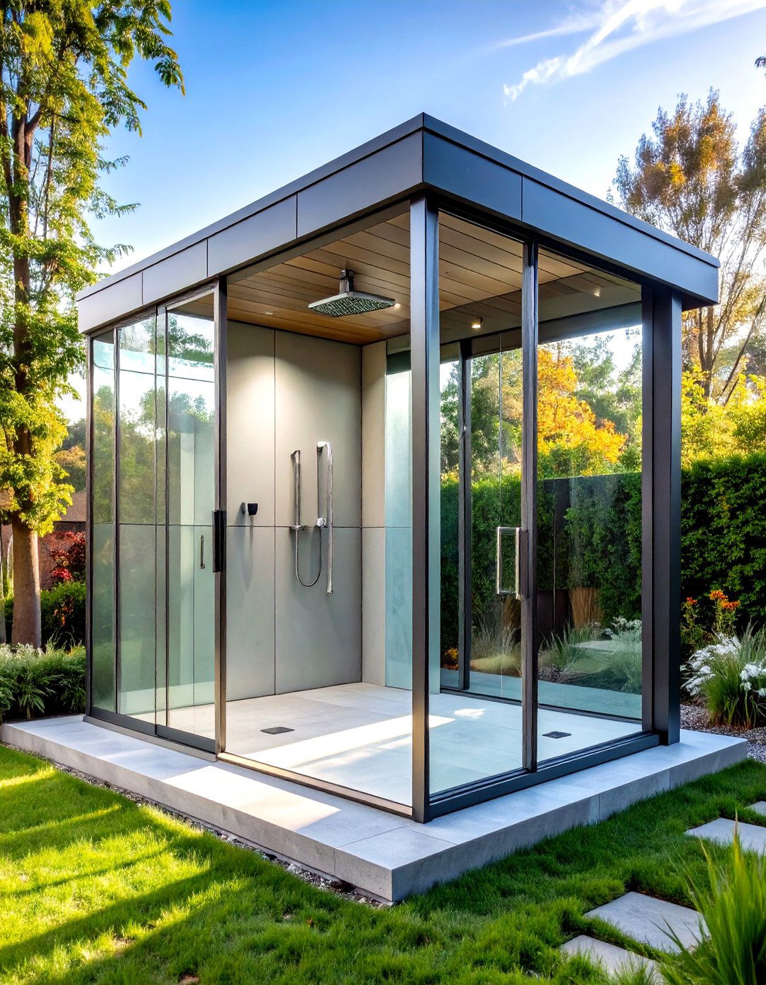 Glass Enclosed Luxury Outdoor Shower - 20 Outdoor Shower Ideas