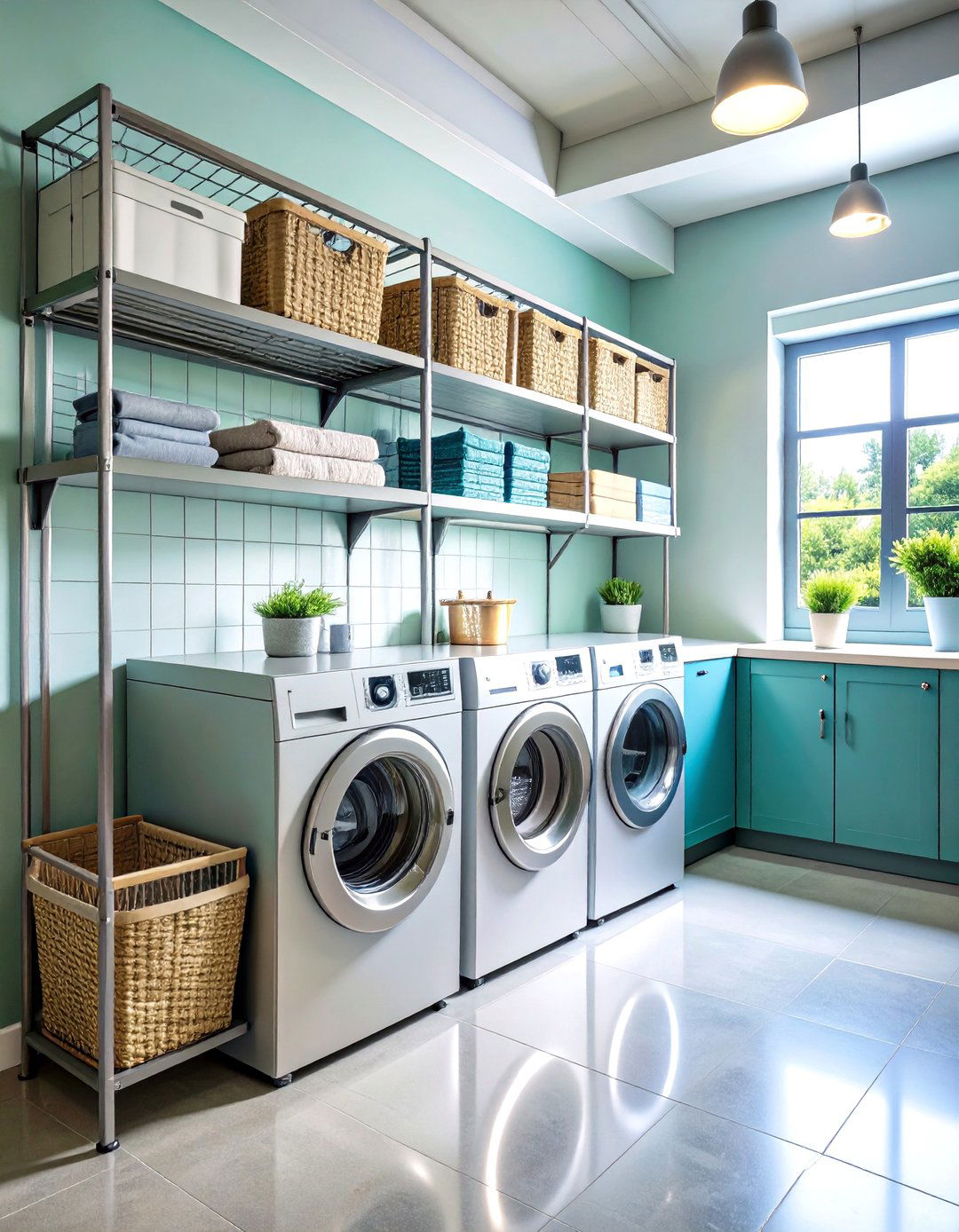 Glass Front Cabinet Laundry Room Shelving with Display Elements - 20 Laundry Room Shelving Ideas