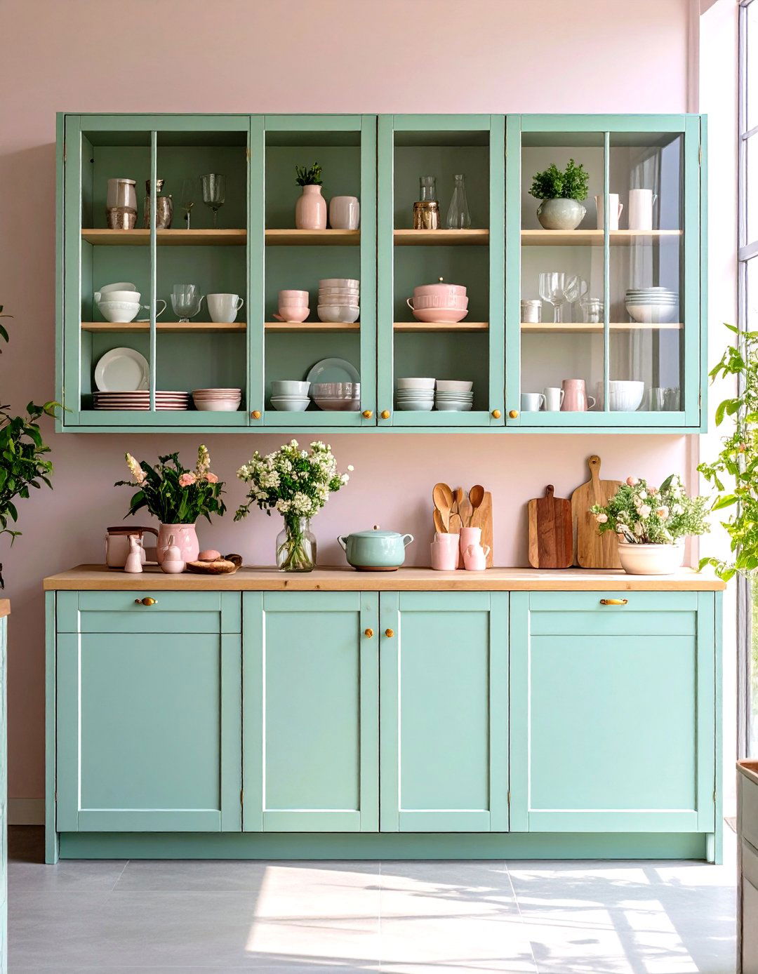 Glass Front Cabinets - 20 Shabby Chic Kitchen Ideas