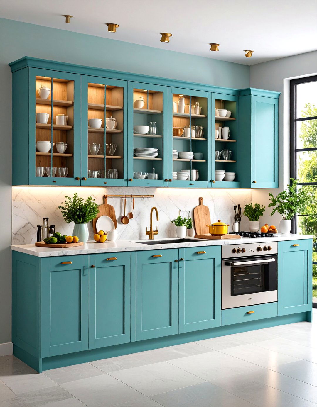 Glass Front Kitchen Cabinet Display with Organized Beauty - 20 Kitchen Cabinet Ideas