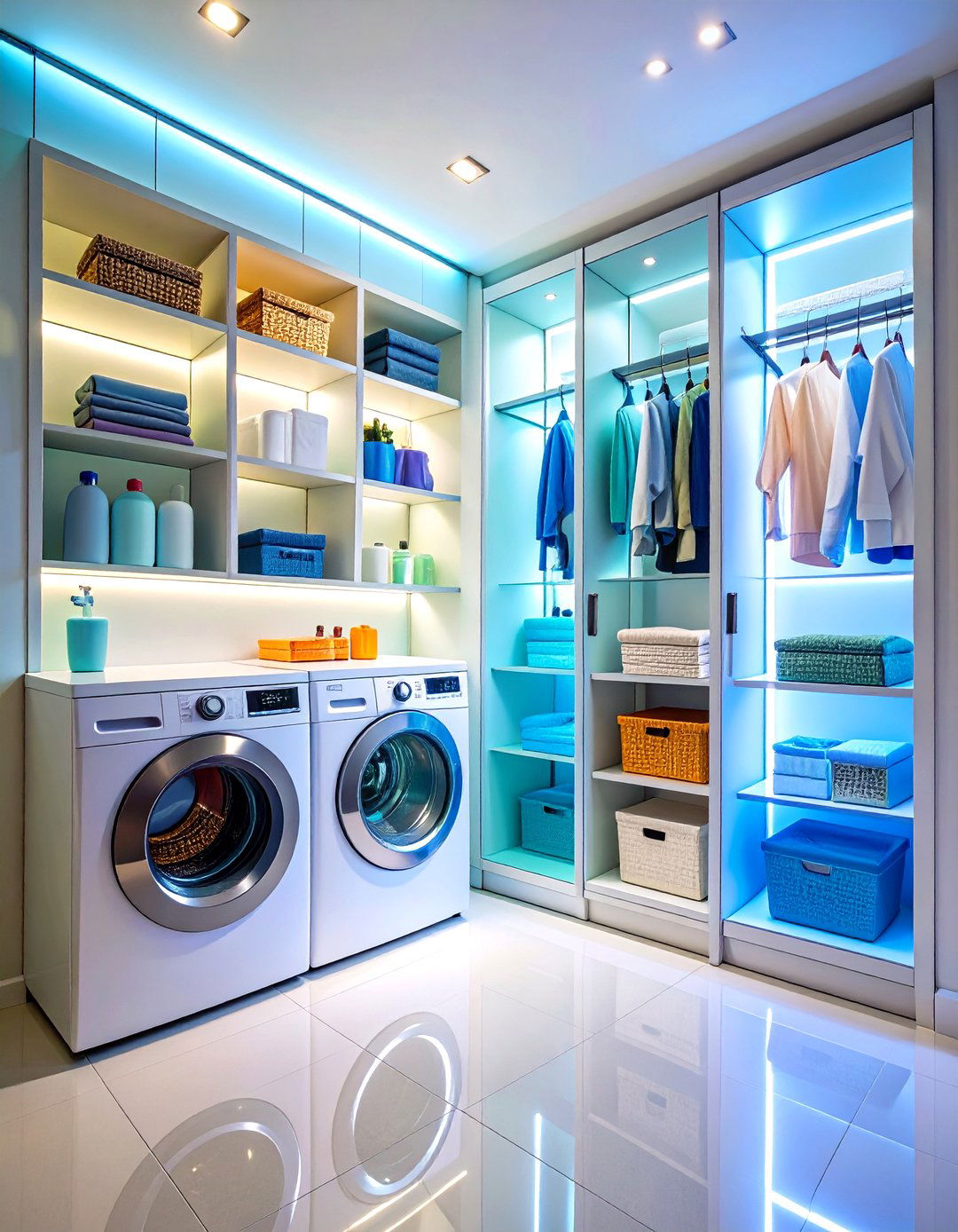 Glass Front Laundry Closet with Display Storage - 20 Laundry Closet Ideas